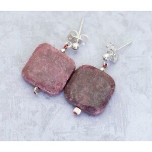 Vintage Stone Square Pink Drop Geometric Dangle Earrings | CD1